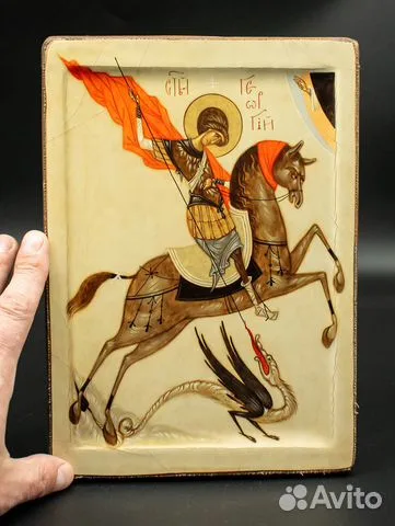 На память: Икона "Святой Георгий Победоносец" дерево, ручная