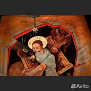 На память: Икона деревянная "Рождество Христово" — фотография 5