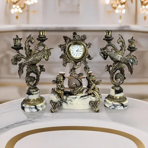 Каминные часы «Колибри» из мрамора с канделябрами — оригинальный подарок
