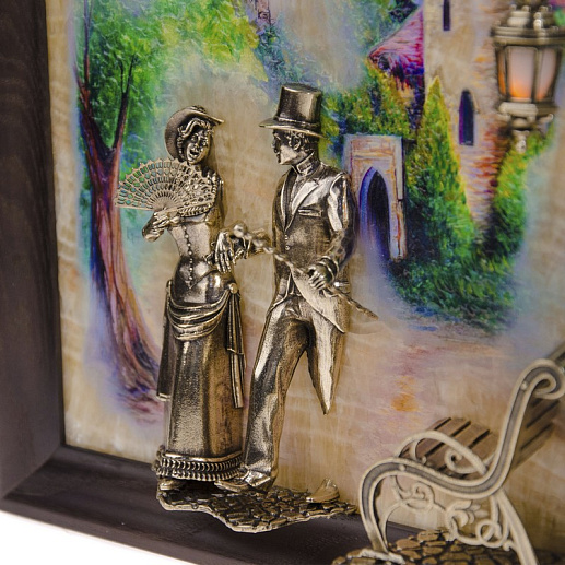 Бронзовая картина "Вечерняя прогулка. Кисловодск. Замок" с подсветкой купить с доставкой Бронзовая картина "Вечерняя прогулка. Кисловодск. Замок" с подсветкой